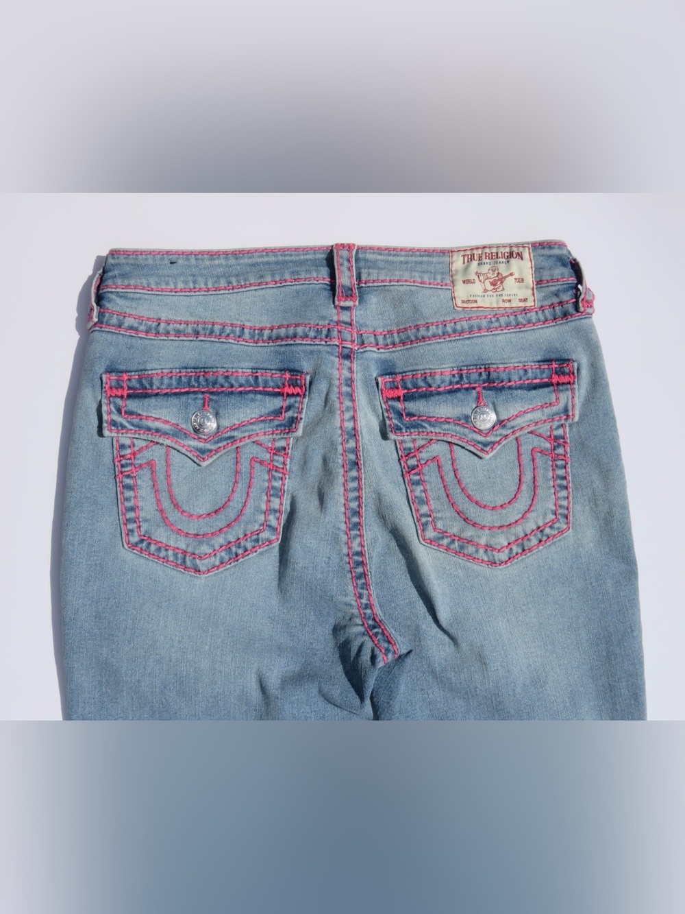 True Religion Jennie Curvy Super T Skinny Jeans with Pink Stitching